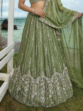 Pista green chiffon zari embroidered lehenga