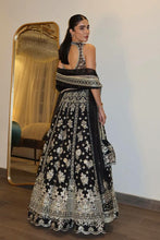 Black and gold embroidered lehenga