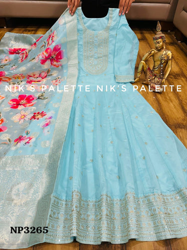 Niks collection - light blue modal chanderi anarkali (plus size option)