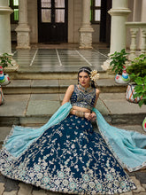 Navy blue organza sequins lehenga