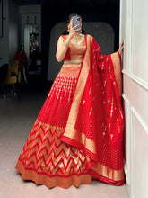 Red banarasi silk lehenga (skirt stitched)