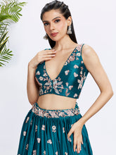 Teal Georgette Lehenga with floral dupatta
