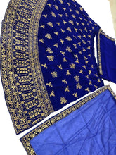 Blue and gold velvet Lehenga