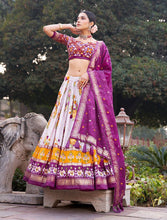Tussar silk floral and patola print Lehenga in purple
