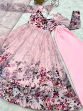 Organza silk floral anarkali in baby pink