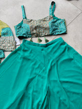 Sea green chinon palazzo bandhani print with short jacket