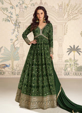Bottle green reshamkari anarkali