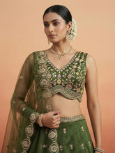 Mehendi green chinon embroidered Lehenga