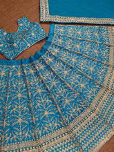 Azure and calming blue and gold Lehenga