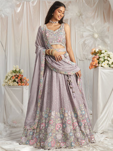 Lavender chiffon sequinned Lehenga