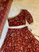 Stylish one shoulder red floral printed lehenga