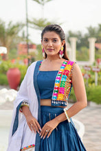 Blue and white panel gamthi embroidered Lehenga