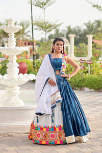 Blue and white panel gamthi embroidered Lehenga