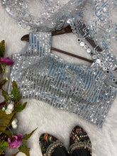 Partywear silver butterfly net saree