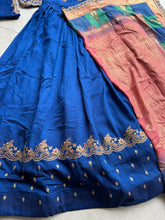 Peacock blue vichitra silk Lehenga (skirt stitched)
