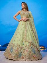 Sage green peacock embroidered lehenga