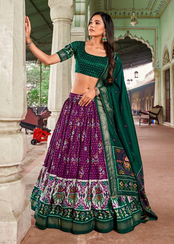Tussar silk with patola print Lehenga in purple