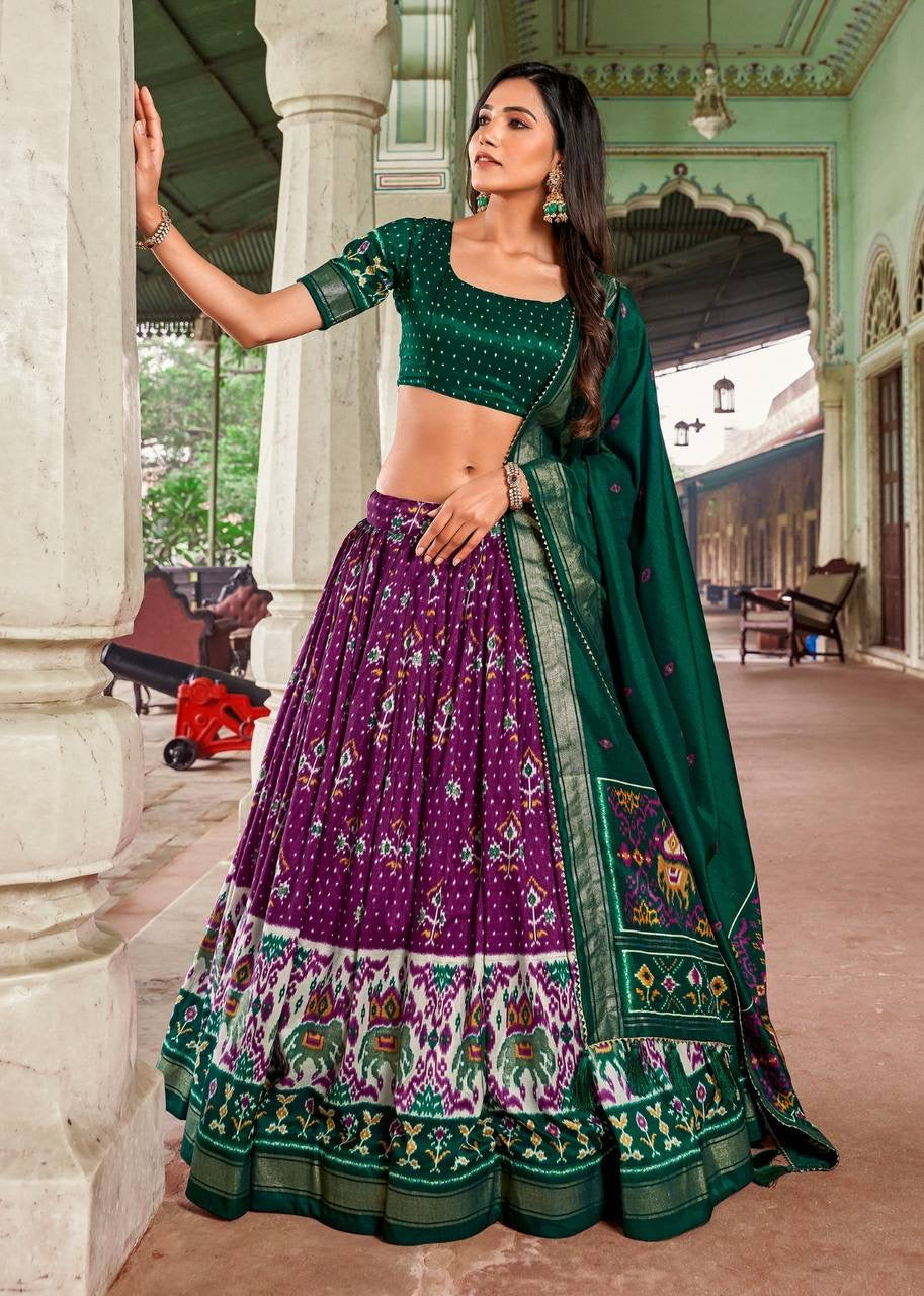 Tussar silk with patola print Lehenga in purple