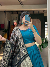 Pure cotton lehenga with gaji silk dupatta in blue