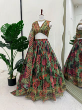 Floral shaded organza silk lehenga in green