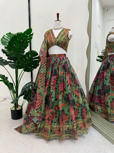 Floral shaded organza silk lehenga in green