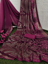 New sequence saree in black, red and wine