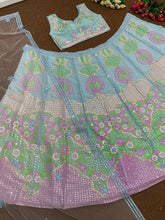 Aqua tonal chine sequins and mirror work Lehenga