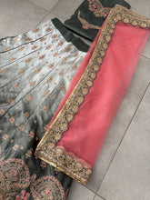 Royal embroidered ombre lehenga set in grey and blush pink