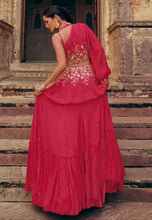 Janisha - magenta one shoulder Indo western style Lehenga