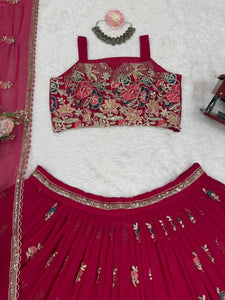Red georgette floral embroidered Lehenga