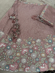 Pink rosegold chiffon sequinned Lehenga
