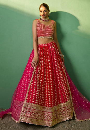 Arna collection - red and pink georgette Lehenga
