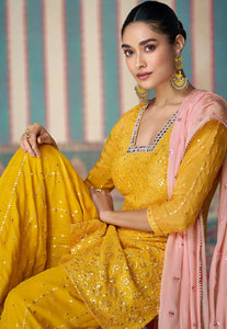 Janisha - yellow readymade chinon silk palazzo suit