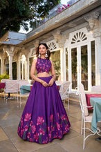 Tussar silk purple floral print Lehenga (skirt stitched)