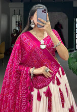 Tussar silk Lehenga bandhej print in pink