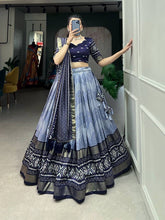 Tussar silk light shades Lehenga - navy blue (skirt stitched)