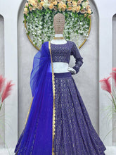 Royal and navy blue sequinned Lehenga