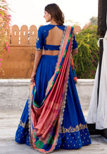Peacock blue vichitra silk Lehenga (skirt stitched)