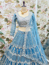 Deep sky blue net Lehenga