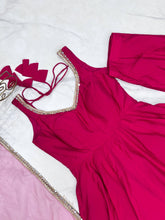 Roman chanderi silk anarkali set in Rani pink (sleeves available)