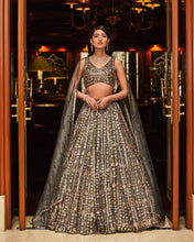 Exquisite grey gold satin partywear Lehenga
