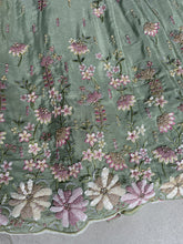 Pistachio green georgette embroidered flared Lehenga