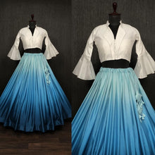 Indo western plain shaded blue readymade Lehenga