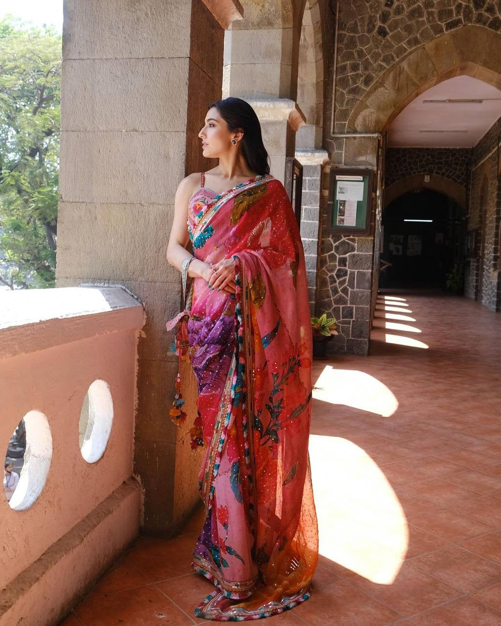 Sara Ali Khan inspired pink organza saree