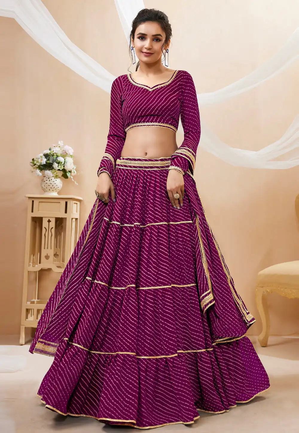 Purple leheriya Georgette Lehenga