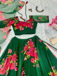 Green floral organza readymade Lehenga