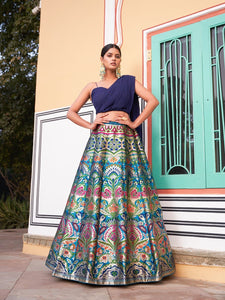 Indo western: Blue and sleek banarasi Lehenga
