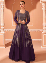 Janisha - chinnon embroidered deep purple Lehenga choli with koti