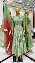 Mint green and red toned florals readymade anarkali