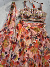 Pastel Peach floral mirror work Lehenga